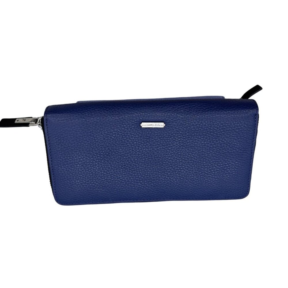Vince Camuto Womens Blue Leather Wallet Two-tonedโ Zip Around Card Holder